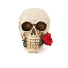 Cargar imagen en el visor de la galería, UJOY Small Size 12 x 11 cm White Resin Skull with Rose - Gothic Romantic Home Decor, Artistic Sculpture for Shelf or Tabletop