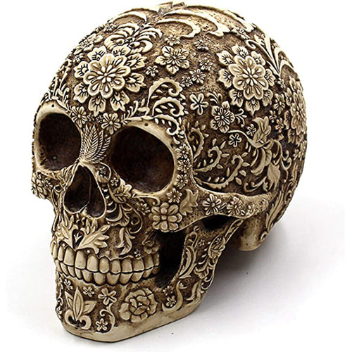 UJOY Creative Flowers Skull Sculpture 8.1'' Human Head Skeleton Statue Collectible Halloween Decoration Home Decor