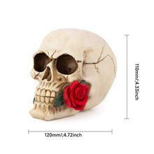 Load image into Gallery viewer, UJOY Small Size 12 x 11 cm White Resin Skull with Rose - Gothic Romantic Home Decor, Artistic Sculpture for Shelf or Tabletop