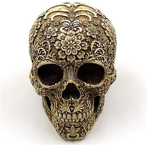 UJOY Creative Flowers Skull Sculpture 8.1'' Human Head Skeleton Statue Collectible Halloween Decoration Home Decor