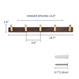 SARIHOSY High Quality Hook Rack Coat Racks Walnut Wood Gold Plated 5 Hooks Wall Mounted Hook Racks for Hanging Coat Hat Bag 102-5