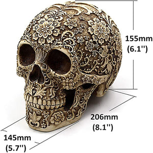 UJOY Creative Flowers Skull Sculpture 8.1'' Human Head Skeleton Statue Collectible Halloween Decoration Home Decor