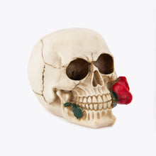 Load image into Gallery viewer, UJOY Small Size 12 x 11 cm White Resin Skull with Rose - Gothic Romantic Home Decor, Artistic Sculpture for Shelf or Tabletop