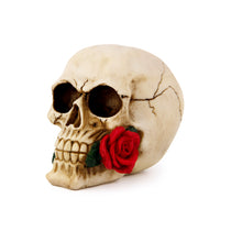 Cargar imagen en el visor de la galería, UJOY White Resin Skull with Rose 18 x 15 cm - Gothic Romantic Home Decor, Artistic Sculpture for Shelf or Tabletop