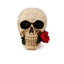 Load image into Gallery viewer, UJOY White Resin Skull with Rose 18 x 15 cm - Gothic Romantic Home Decor, Artistic Sculpture for Shelf or Tabletop