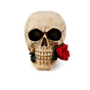 UJOY White Resin Skull with Rose 18 x 15 cm - Gothic Romantic Home Decor, Artistic Sculpture for Shelf or Tabletop