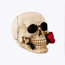 Cargar imagen en el visor de la galería, UJOY White Resin Skull with Rose 18 x 15 cm - Gothic Romantic Home Decor, Artistic Sculpture for Shelf or Tabletop