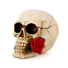 Cargar imagen en el visor de la galería, UJOY 18 x 15 cm Glow-in-the-Dark White Resin Skull with Rose - Gothic Romantic Home Decor, Unique Fluorescent Art Piece