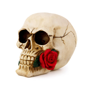 UJOY 18 x 15 cm Glow-in-the-Dark White Resin Skull with Rose - Gothic Romantic Home Decor, Unique Fluorescent Art Piece