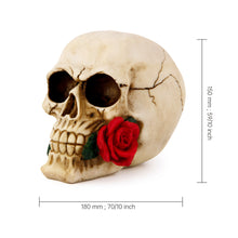 Cargar imagen en el visor de la galería, UJOY 18 x 15 cm Glow-in-the-Dark White Resin Skull with Rose - Gothic Romantic Home Decor, Unique Fluorescent Art Piece