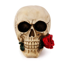 Cargar imagen en el visor de la galería, UJOY 18 x 15 cm Glow-in-the-Dark White Resin Skull with Rose - Gothic Romantic Home Decor, Unique Fluorescent Art Piece