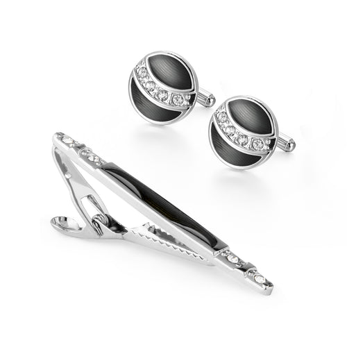 UJOY Cufflinks and Tie Pin Set Blanks Black Color Shirt Tuxedo Buttons Packed in Cufflink Box for Men