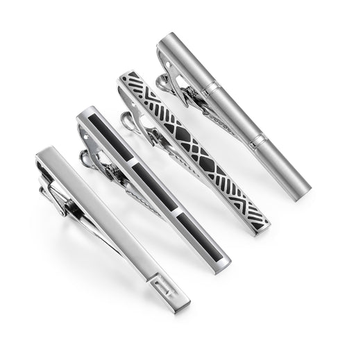 UJOY Tie Clips for Men 4 Pcs Tie Bars Pinch Clip Set Black Silver 2.3 Inches Business Shirt Necktie Parts