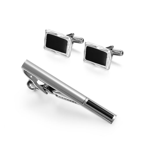 UJOY Cufflinks and Tie Pin Set Blanks Black Color Shirt Tuxedo Buttons Packed in Cufflink Box for Men