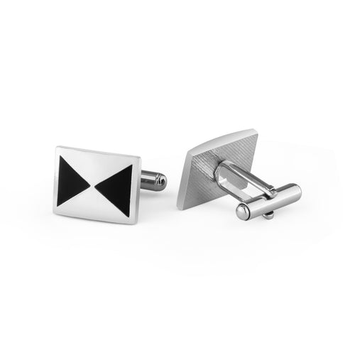 UJOY Silver Color with Black Triangles Men's Jewelry Cufflinks for Shirts for Weddings, Business, Dinner