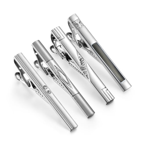 UJOY Tie Clips for Men 4 Pcs Tie Bars Clip Set Silver Black 2.3 Inches Business Shirt Necktie Parts