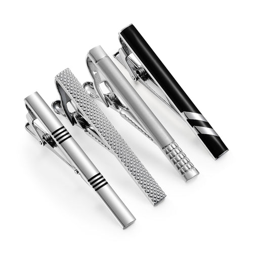 UJOY Tie Clips for Men, 4 Pcs Tie Bars Clip Set Silver Black 2.3 Inches Business Shirt Necktie Parts