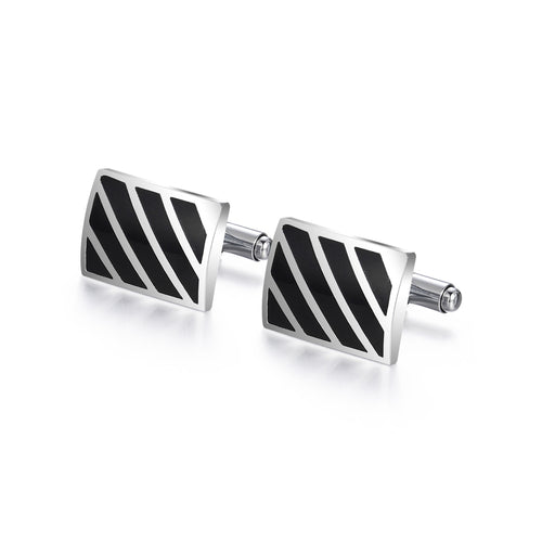 UJOY Men's Jewelry Cufflinks for Shirts for Weddings, Business, Dinner Enamel Black in Silver