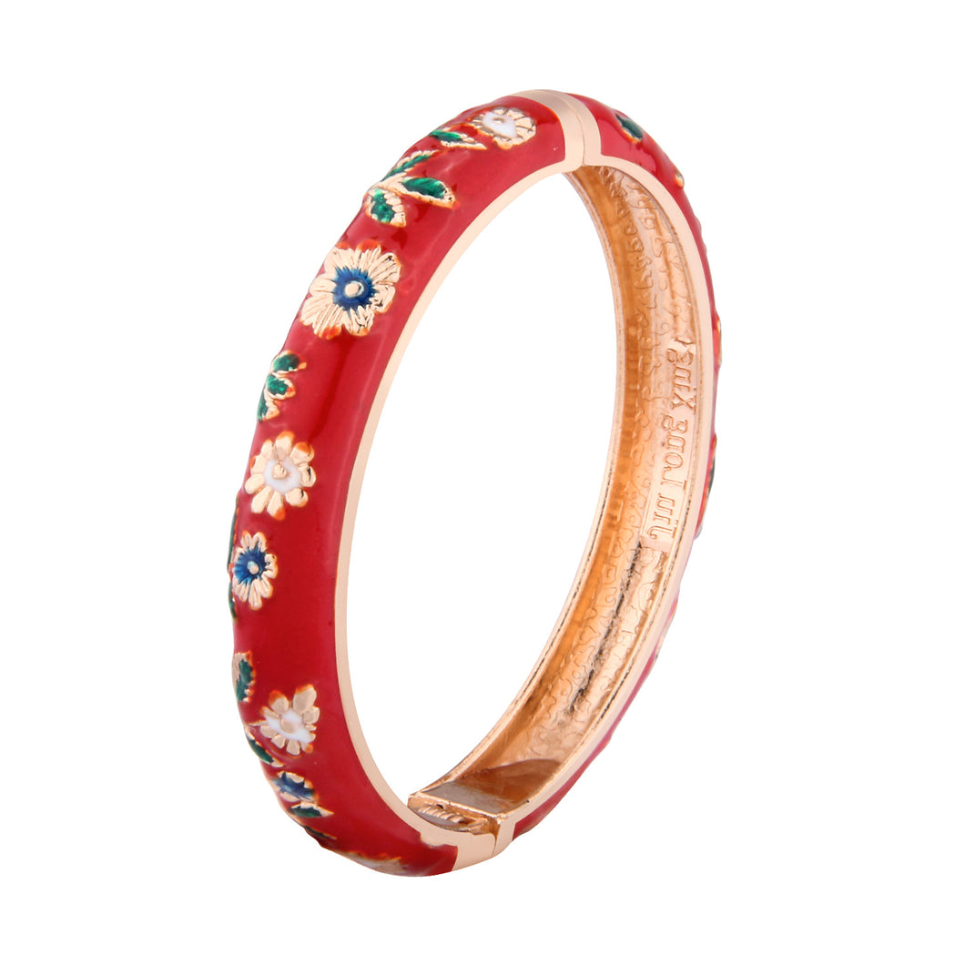 UJOY Gorgeous Jewelry Enemal Bracelets-Cloisonne Floral Golden Spring Openable Cuff Bangles Gifts for Women Girl