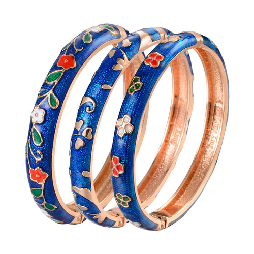 UJOY Womens Multi-Colors Cloisonne Bracelet Gold Plated Flower Hollowed Enameled Hinged Cuff Bangles