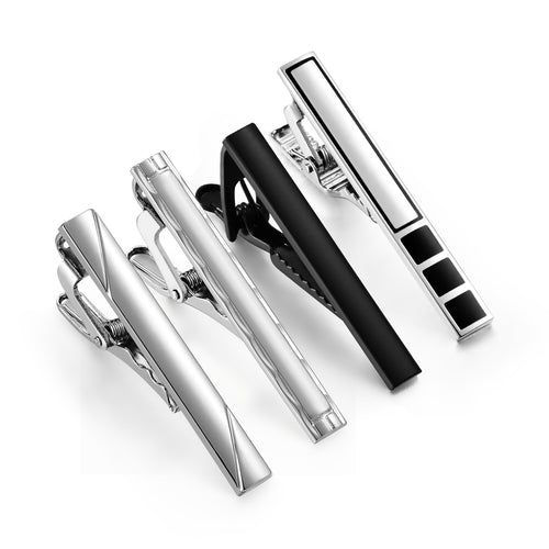 UJOY Tie Clips for Men 4 Pcs Tie Bars Pinch Clip Set Silver 2.3 Inches Business Shirt Necktie Parts