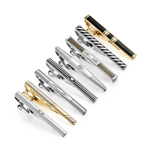 UJOY Tie Clips for Men, 8 Pcs Tie Bars Pinch Clip Set Silver Black 2.3 Inches Business Shirt Necktie Parts