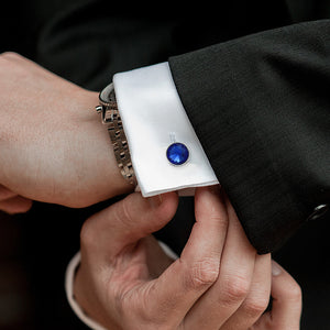 UJOY Cufflinks Blue Sterling Silver Woven Cufflinks Tuxedo Shirt Cufflinks Gift For Men Executive Groom Father