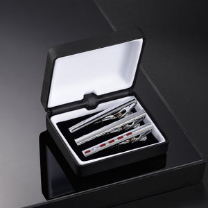 UJOY Tie Clips for Men, 3 Pcs Tie Bars Pinch Clip Set Silver Black 2.3 Inches Business Shirt Necktie Parts