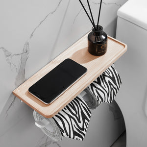 SARIHOSY White Double Wooden Paper Holder with Phone Shelf WC Paper Towel Storage Tissue Roll Rack for Kitchen Toilet Bathroom 116-2-C