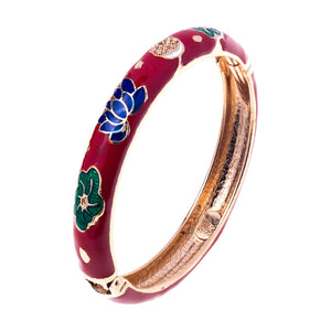 UJOY Bangles 7 Pcs Enamel Jewelry Set Rose Gold Flower Engraved Cloisonne Bracelets Pack in a Box 7 PCS