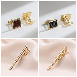 4 Sets Tie Clips And Cufflinks For Mens With Box Wedding Guests Gifts Man Shirt Cufflink Pisa Ties Luxury Men's Gift For Husband