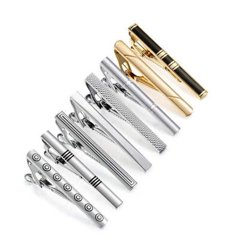 UJOY Tie Clips for Men, 8 Pcs Tie Bars Pinch Clip Set Silver Black 2.3 Inches Business Shirt Necktie Parts