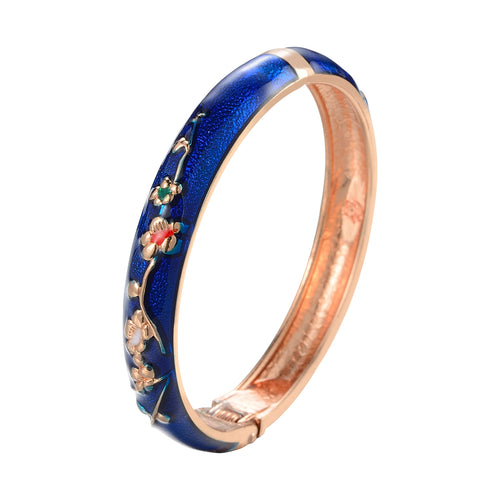 UJOY Women's Bangle Bracelet Golded Alloy Hinged Flower Enameled Cloisonne Jewelry