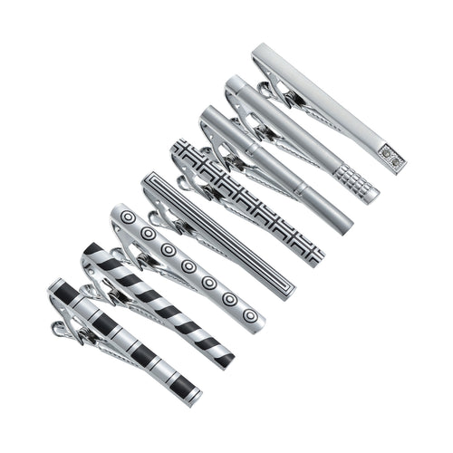 UJOY Tie Clips for Men, 8 Pcs Tie Bars Pinch Clip Set Silver 2.3 Inches Business Shirt Necktie Parts