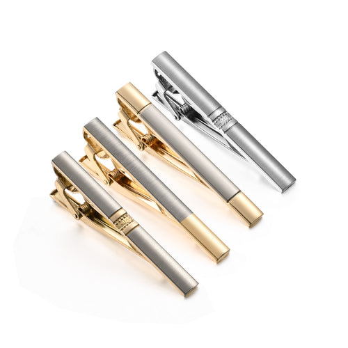 UJOY Tie Clips for Men, 4 Pcs Tie Bars Pinch Clip Set Silver Gold 2.3 Inches Business Shirt Necktie Parts