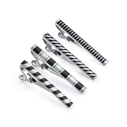 UJOY Tie Clips for Men, 4 Pcs Tie Bars Pinch Clip Set Silver Black 2.3 Inches Business Shirt Necktie Parts