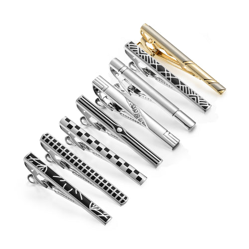 UJOY Tie Clips for Men, 8 Pcs Tie Bars Pinch Clip Set Silver 2.3 Inches Business Shirt Necktie Parts