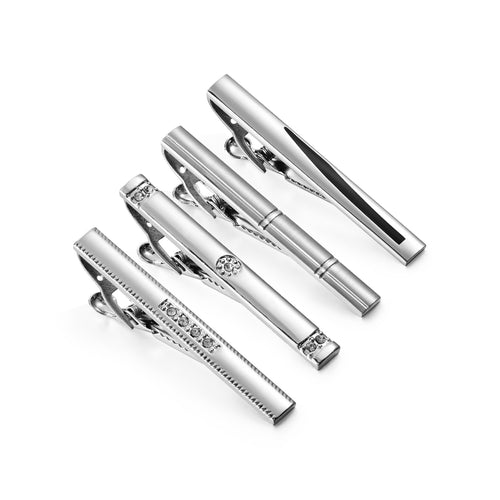 UJOY Tie Clips for Men, 4 Pcs Tie Bars Pinch Clip Set Silver 2.3 Inches Business Shirt Necktie Parts